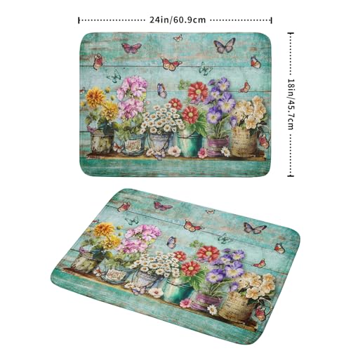 Spring Floral Rustic Dish Drying Mat for Kitchen Counter Absorbent Microfiber Large Drying Pad 18 x 24 Inch Flowers Jars (Green Flowers Jars / 24" x 18")