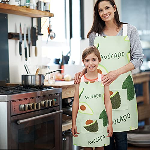 2 Pack Cotton Linen Parent and Child Apron with Pockets (Green)