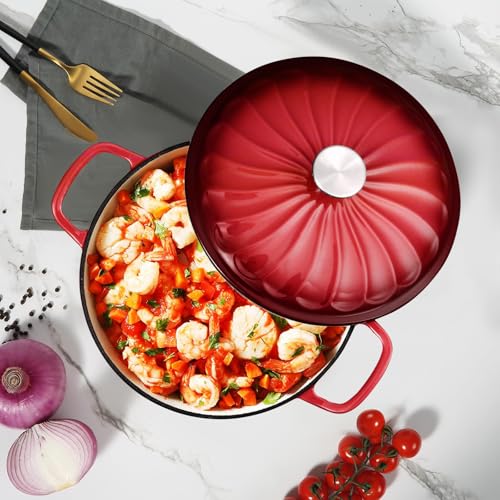 Enameled Cast Iron Dutch Oven Pot with Lid (Red / 3 QT)