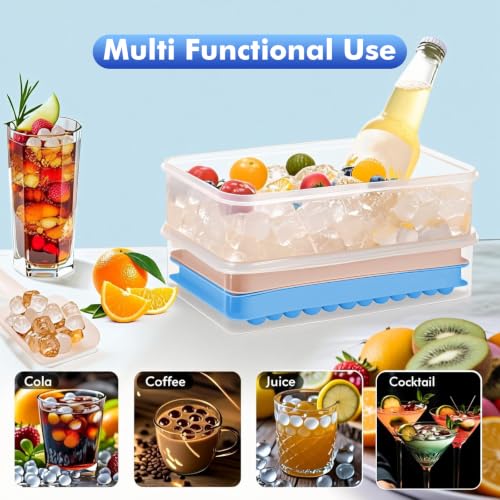 2 Pack Ice Cube Tray with Lid and Bin (Blue & Pink)