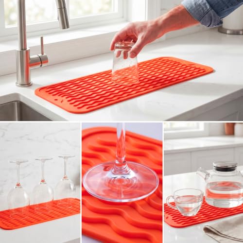 Silicone Dish Drying Mat for Multiple Usage (Orange / 17"L x 6"W)