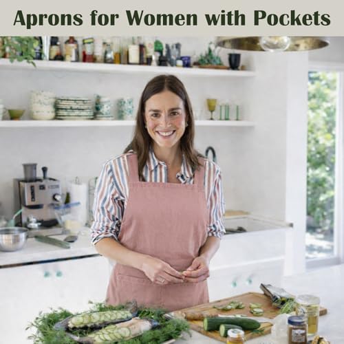 Apron for Women with Pocket Cotton Linen (Orange / Medium)