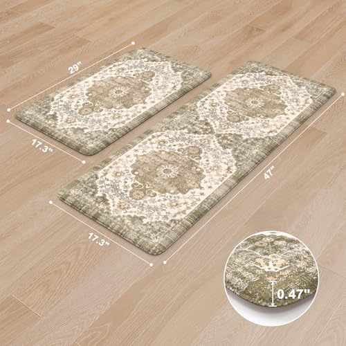 Anti Fatigue Mats for Kitchen Floor 2 piece (Khaki/Multi / 17.3" x 47"+17.3" x 29"--0.47 inches)