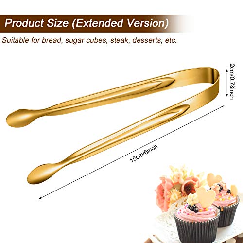 12 Pieces Mini Tongs Stainless Steel Small Sugar Serving Tongs for Charcuterie Board Appetizers Dessert Serving Food Tiny Party Danish Candy (6 Inch / Gold)