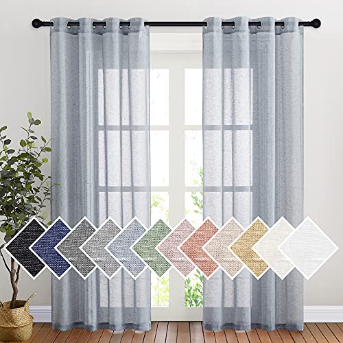 Linen Textured Semi Sheer Curtains 84 inches Length (52"W x 84"L (Pack of 2) / Sea Mist)