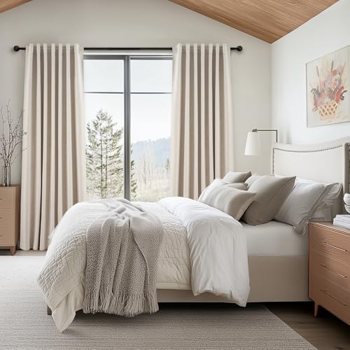 Custom Drapery 92 Inch Long Blackout 2 Panels Neutral Linen Blackout Curtains (Natural Linen / 52"W x 92"L (Pack of 2))
