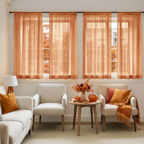 Fall Orange Sheer Curtains 63 Inches Long 4 Panels 42 x 63 Inches (42"W x 63"L (Pack of 4) / Orange)