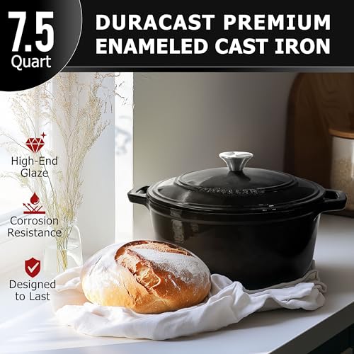 MUELLER HOME 7.5 QT Enameled Cast Iron Dutch Oven (7.5 Quart -Round / Black)