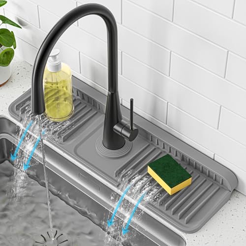 17.7 Inch Faucet Mat for Kitchen Sink Splash Guard (Gray / 17.7" x 5.5")