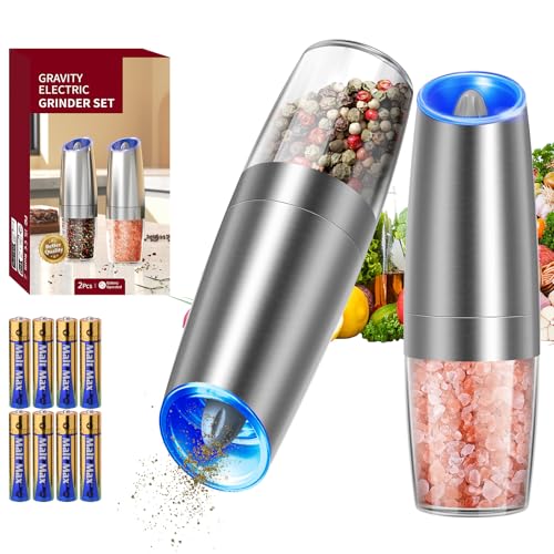 Gravity Electric Salt and Pepper Grinder Set Stainless Steel Automatic Salt and Pepper Grinder Set (Battery / Stainless Steel)