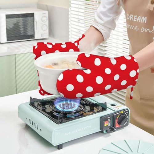 Red and White Polka Dot Oven Mitts and Pot Holders Sets of 4 (Red and White Polka Dot)