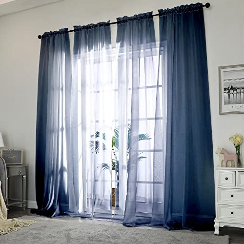 Sheer Window Curtains 108 inch Length 2 Panels Set (Navy Blue / 42"W x 108"L (Pack of 2))