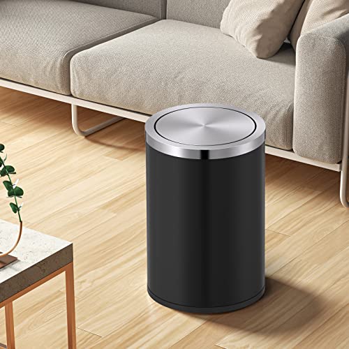 2.4 Gallons Matte Black Swing Lid Stainless Steel Trash Can (Black / 9 Liter)