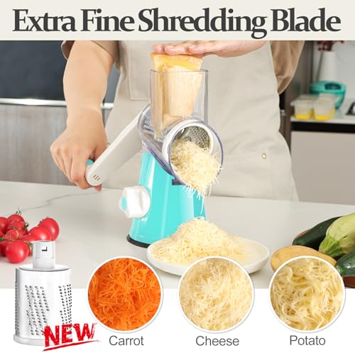 Rotary Cheese Grater Hand Crank Cheese Shredder for Fresh Cheese (5 BLADES / Blue)