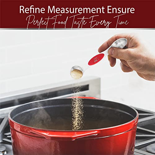 Magnetic Measuring Spoons Set of 9 Stainless Steel Dual (Red)