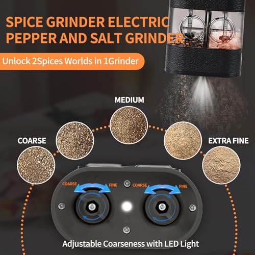 Dual Chamber Electric Pepper and Salt Grinder (Black/Leather)