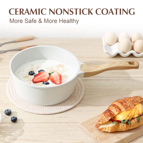2.5 QT Ceramic Nonstick Saucepan with Lid (White Ceramic / 2.5 Quarts)
