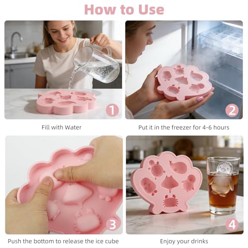 Ice Cube Tray Shell Silicone Ice Cube Trays with Marine Life Shape (Pink)