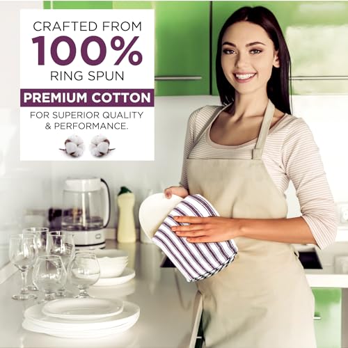Stripe Kitchen Towels Decor Hanging Loop Tea Dish Towels Boho Absorbent Festive Gift Set of 6 Pantry Reusable 18x28 Inch Kitchen Dish Towels (Purple (French))