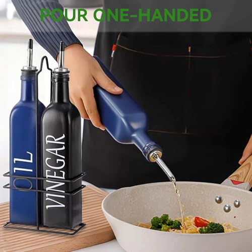 Oil and Vinegar Dispenser Set (Blue+Black / 17oz/500ml)