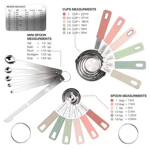 22 Piece Stainless Steel Measuring Cups and Spoons Set (Country Chic)