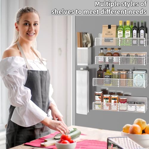 Magnetic Spice Rack for Refrigerator (White / 6 Pack)
