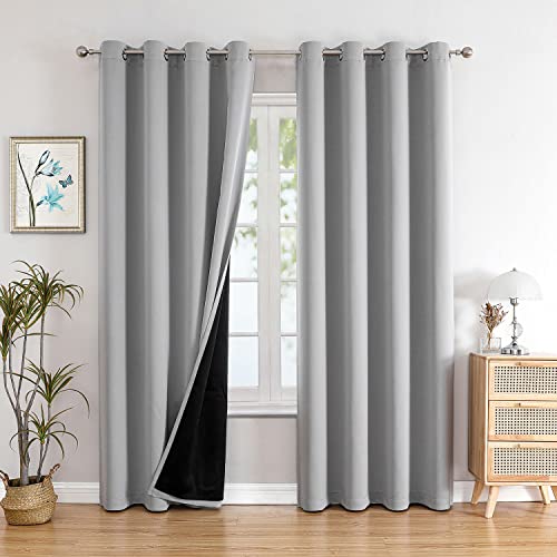100% Blackout Curtains for Bedroom 95 Inches Long 2 Panels Set (52"W x 95"L (Pack of 2) / Light Grey)