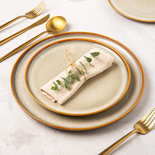 Ceramic Plate Set of 6 (8.5 Inch for 6 / Reactive-Kahki)