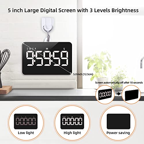 Rechargeable Digital Kitchen Timer for Cooking (Black+white)