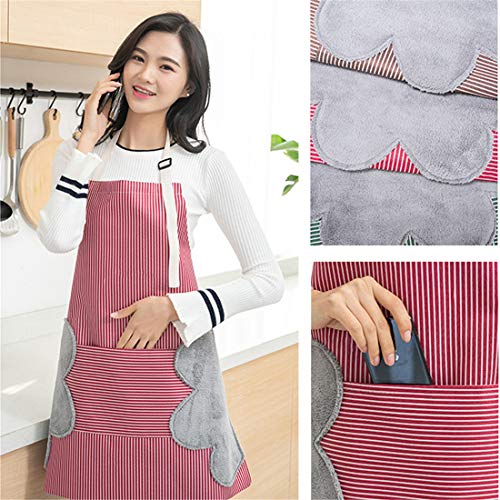 Women Kitchen Apron with Hand Wipe Pockets Adjustable Neck for Cooking Baking