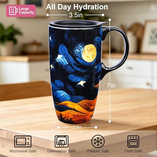 Starry Night Ceramic Travel Mug with Lid (Starry Sky)