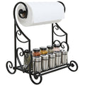 Black Metal Paper Towel Holder with Heart Scroll Shelf Rack (Black)