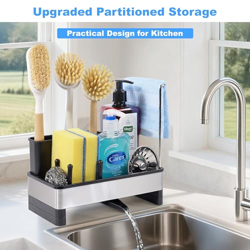 Sponge Holder for Kitchen Sink Caddy Organizer (Black)
