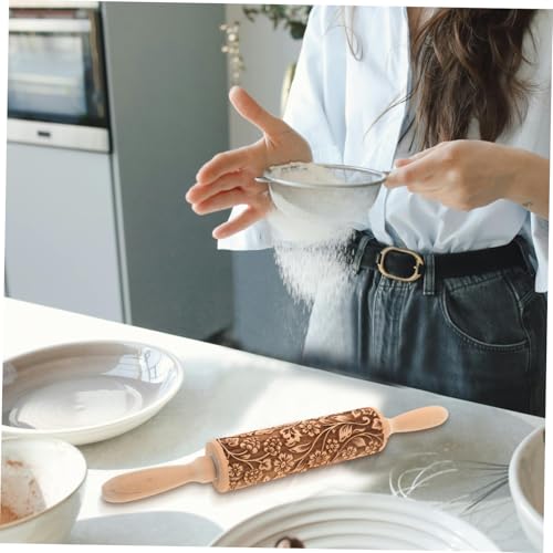 Embossed Rolling Pin for Baking Wooden Pastry Roller with Intricate Floral Patterns for Cookies Fondant and Dough for Weddings Holidays and Special Occasions