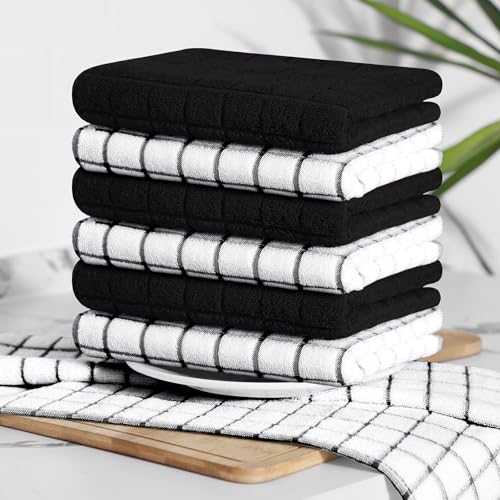 Large Premium Cotton Kitchen Towels 16"x 28" (Black / 16" X 28" - 6 Pack)