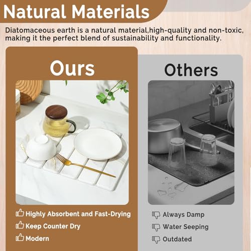 Small Stone Dish Drying Mat for Kitchen Counter (Gold White / 16" x 12")