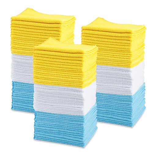 Microfiber Cleaning Cloths for Cars (Blue/White/Yellow / 144-Pack)