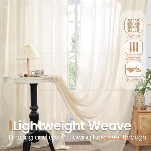 Cafe Linen Curtains 30 Inch Length for Small Window (Light Beige / 24"W x 30"L (Pack of 2))