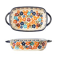 Colorful Cherry Blossom Flowers Vintage Style Ceramic Bakeware Dish Casserole Dish Baking Pan Lasagna Pans with Handles for Oven (Colorful Flowers / 22 OZ)