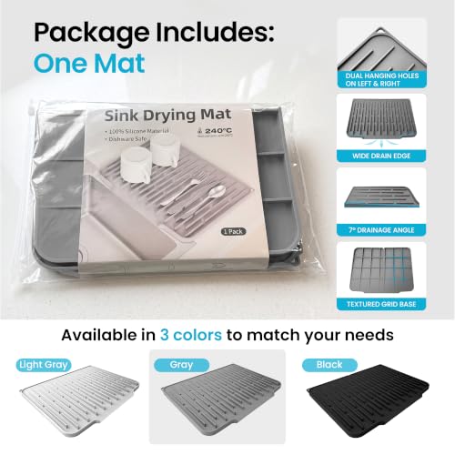 Foldable Silicone Dish Drying Mat for Kitchen Counter & Sink (Dark Gray / 15.7" x 12.3")