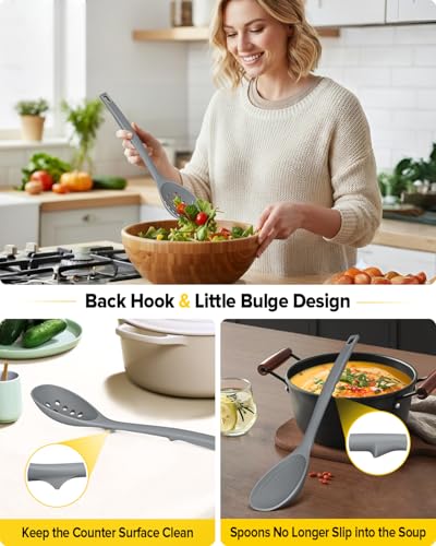 Pack of 2 Silicone Cooking Spoons (Gray)