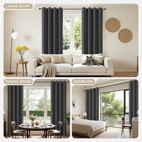 84Inch Blackout Curtains for Bedroom (Grey / 52"W x 84"L (Pack of 2))