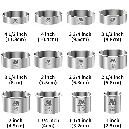 Round Cookie Biscuit Cutter Set 12 Pieces Graduated Circle Pastry Cutters 18 (12pcs(1-4.5in))