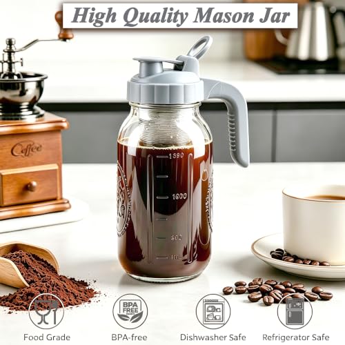 Cold Brew Coffee Maker 64oz Mason Jar Pitcher with Stainless Steel Filter (Grey-64OZ / 64 Ounces)