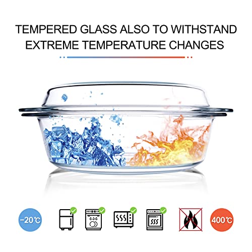 Round Tempered Glass Casserole Dish with Lid (3QT)