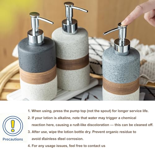 Ceramic Soap Dispenser Set of 2 (Gray and White / 2xSoap Dispenser Set with Tray)