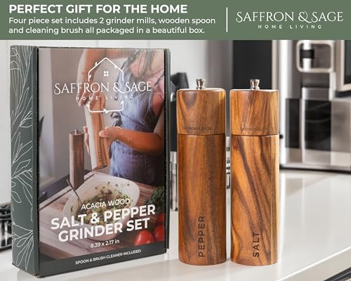 Saffron & Sage Premium Acacia Wood Salt and Pepper Grinder Set of 2