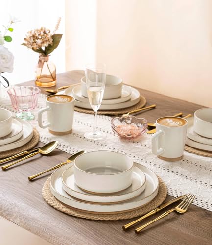 Stoneware Dinnerware Sets for 4 (Service for 4 / Beige (Handbrush Rim))