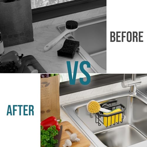 Sponge Holder for Kitchen Sink with Strong Suction Cup (6.1" x 3.5" / Black)