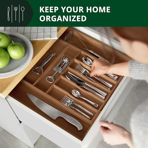 Luxury Bamboo Kitchen Drawer Organizer (Brown Bamboo / 9 Slot)